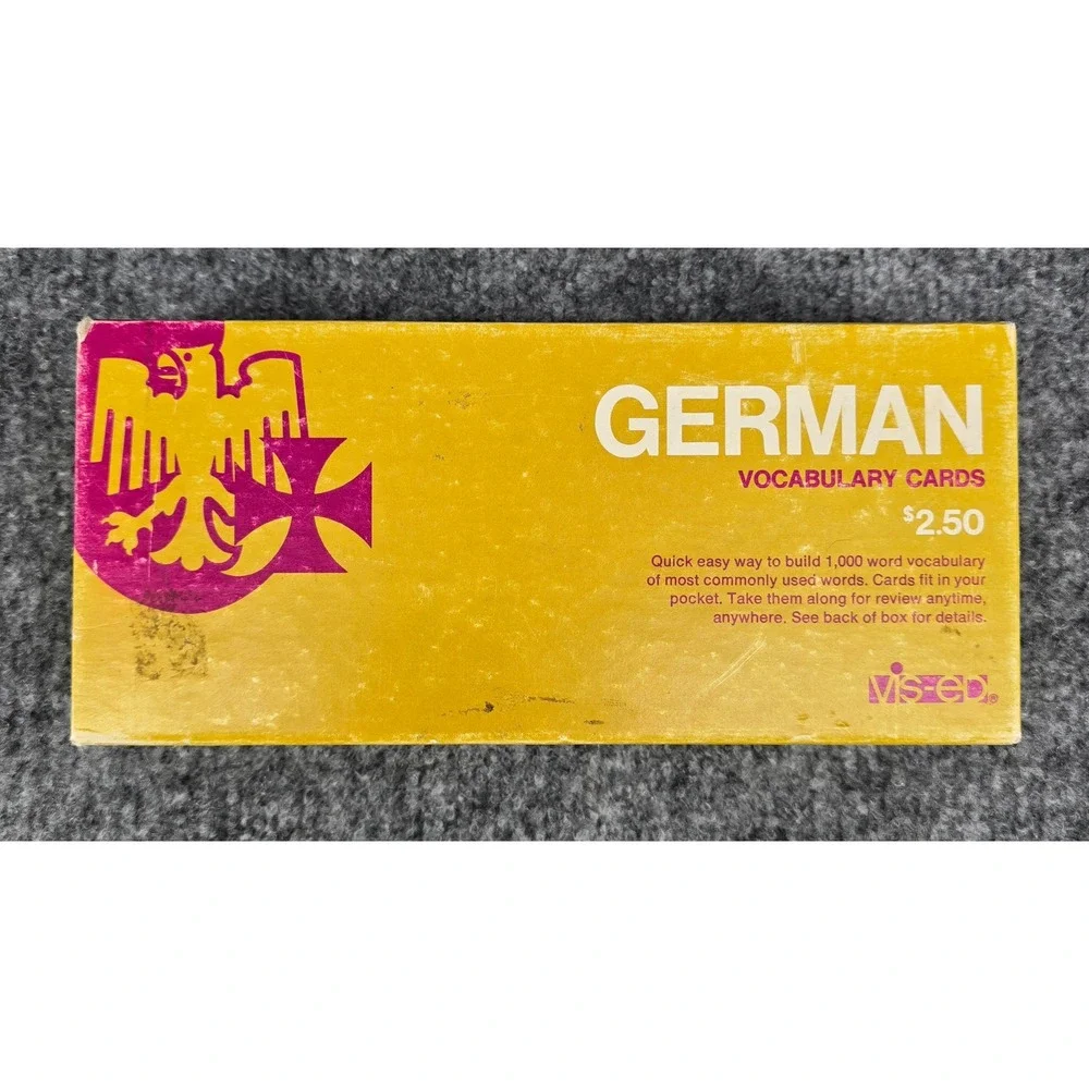 Vintage Vis-Ed German Vocabulary Cards Yellow 1000 Cards Educational School 60s